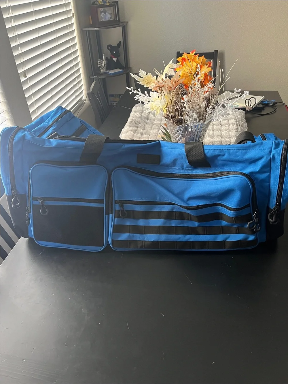 Blue 130L 36” Heavy duty XL Travel Duffel with Multiple Exterior Pockets
